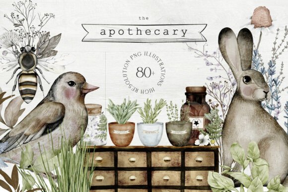 Apothecary Hand Drawn Watercolor PNG: Your Vintage Design Toolkit