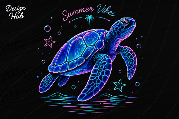Dive Into Vibrant Ocean Energy with This Neon Sea Turtle PNG
