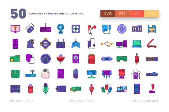 Essential Tech Visuals: 50 Computer Hardware Icons