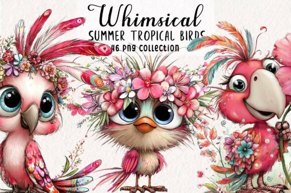 Summer Tropical Birds Clipart PNG: 46 Designs for Vibrant Projects