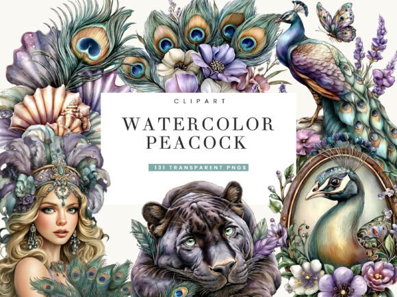 Unlock Creative Elegance with the Watercolor Peacock Clipart Bundle