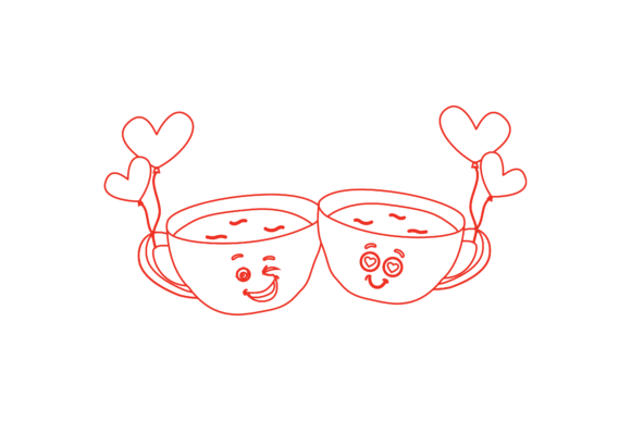 Valentine Kawaii Cup Couple Color Line: A Playful Asset for Modern Designers