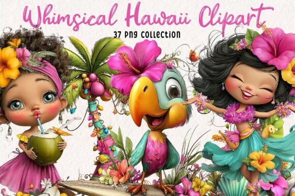 Whimsical Hawaii PNG Clipart Bundle: 37 Tropical Designs for Your Projects