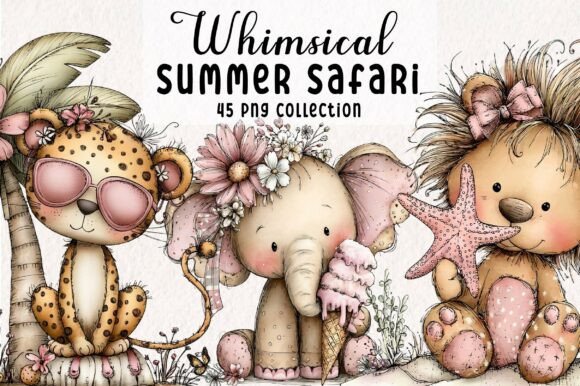 Whimsical Summer Safari Animals Clipart: A Creative Asset for Modern Projects